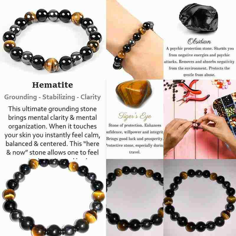 Tiger Eye Natural Stone Obsidian 8/10mm Beads Bracelet Men Women Jewelry LOT