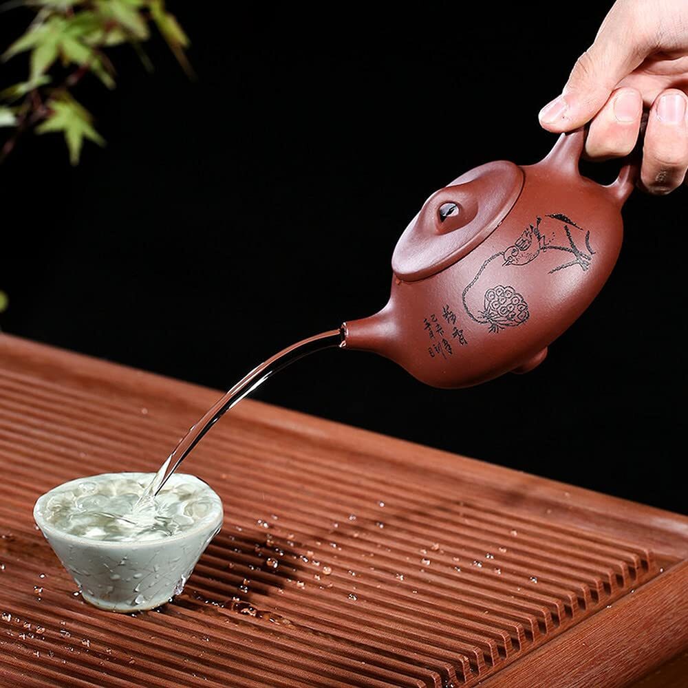 280ml Chinese Purple Clay Lotus Bird Pattern Teapot Kung Fu Tea