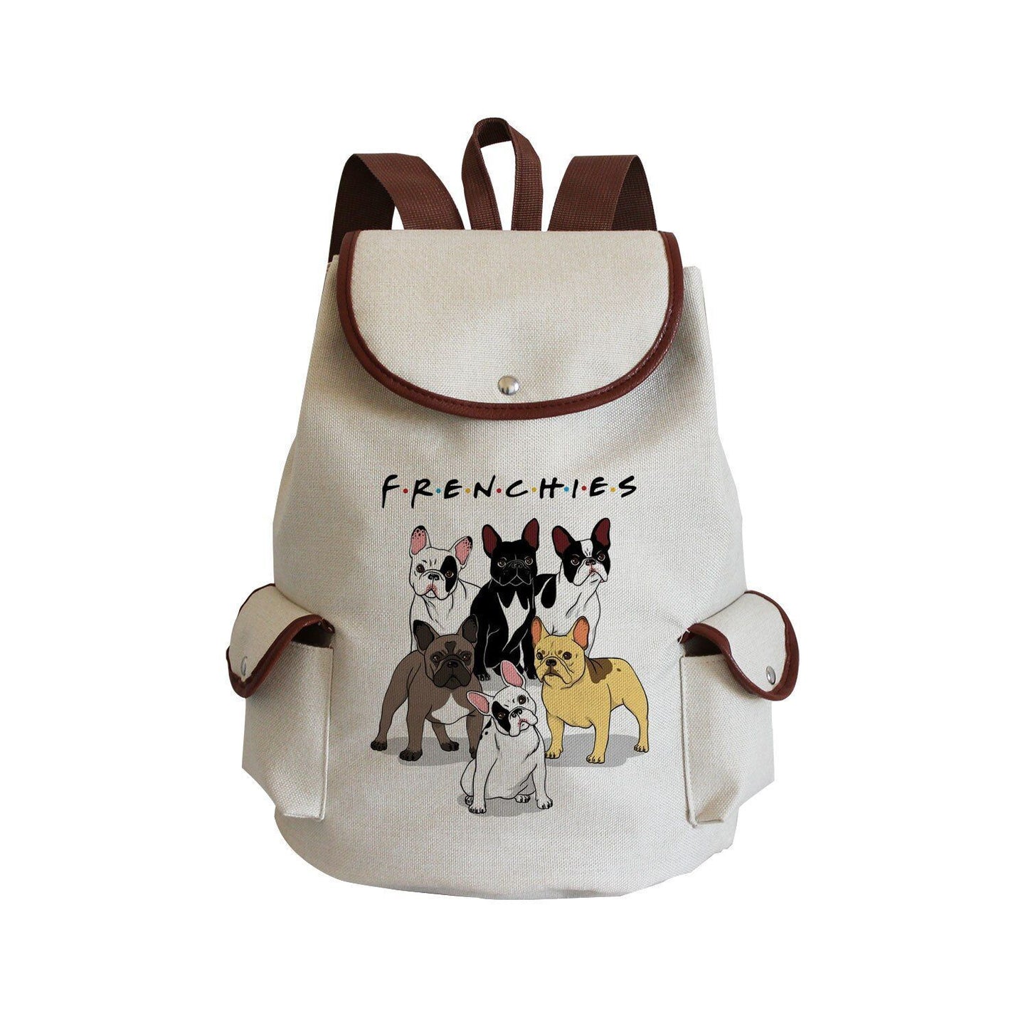 Dog Paw Print Backpack Drawstring Bags Linen Students Portable Cute Pug Printed