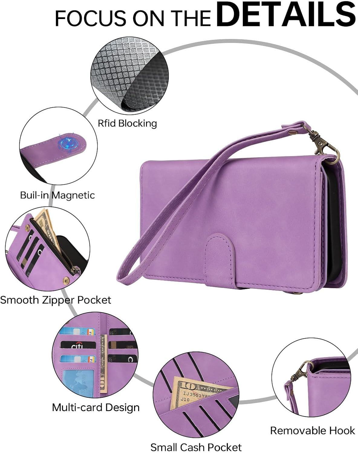 Wallet Case Compatible with Iphone 17, 6 Card Holder with RFID Blocking, PU Leat