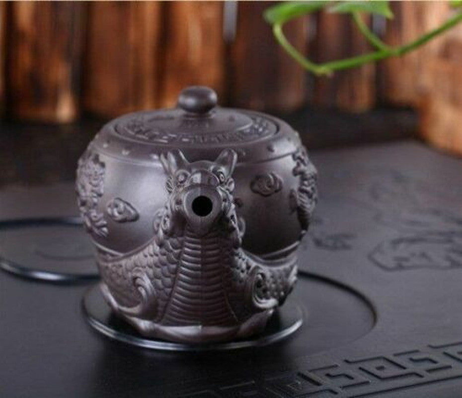6.89" Traditional Chinese Dragon Kettle Handmade Purple Clay Kung Fu Teapot Gift