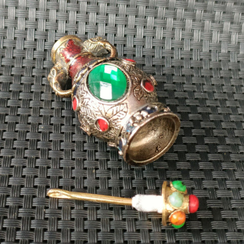 Ancient Chinese Silver and Green Faceted Gemstone Art Bottle