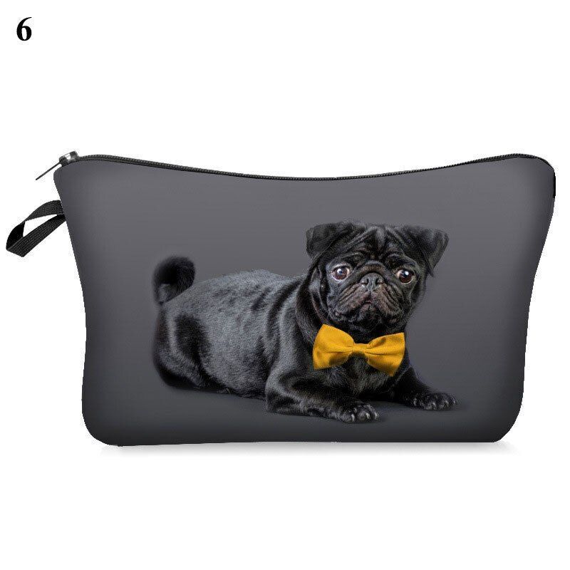 3D Pug Dog Printed Cosmetic Bag Cute Makeup Organizer Bag Travelling Handbag 1PC
