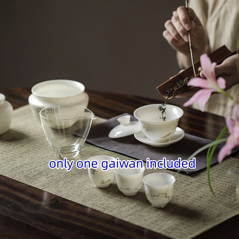 Thin Glaze Porcelain Gaiwan Sancai Bowl Ceramic Tureen Saucer Lid Handmade Craft