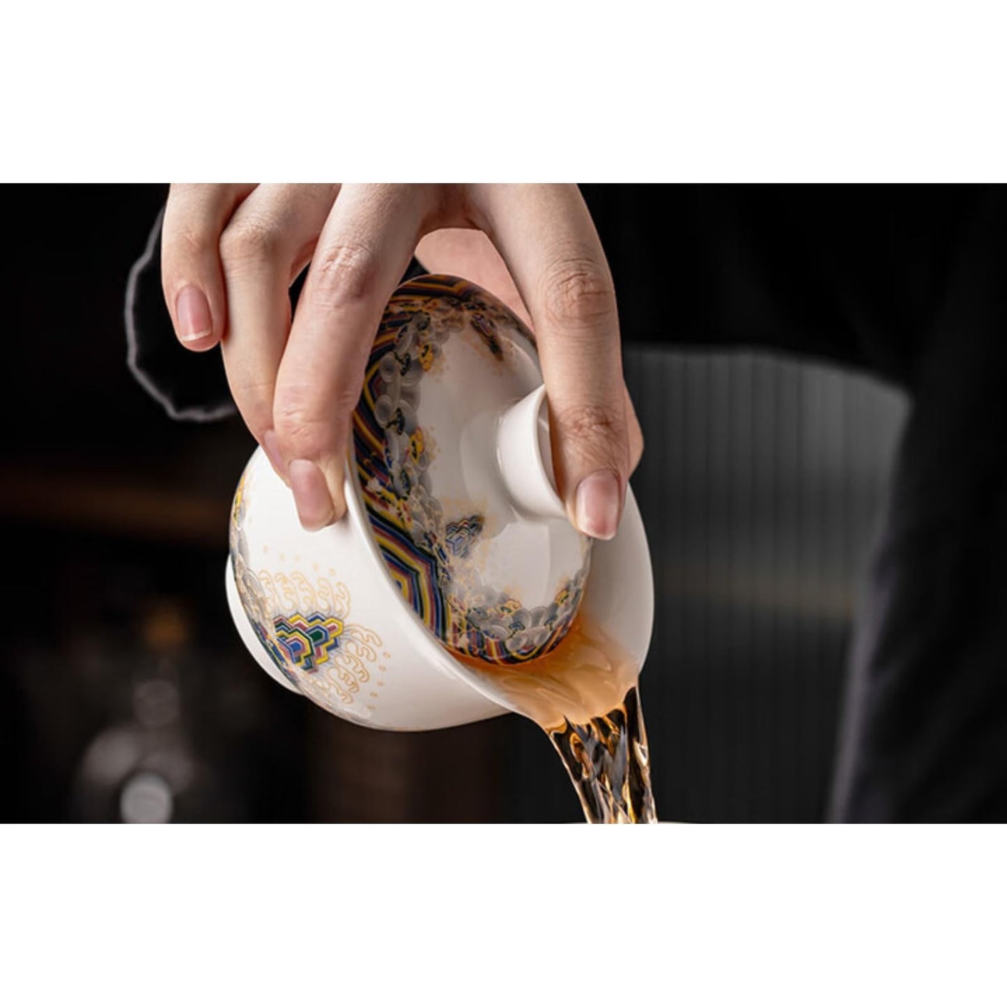 Jade Ceramics Enamel Colors Patterned Gaiwan 150ml 5.1oz White Kungfu Tea Set