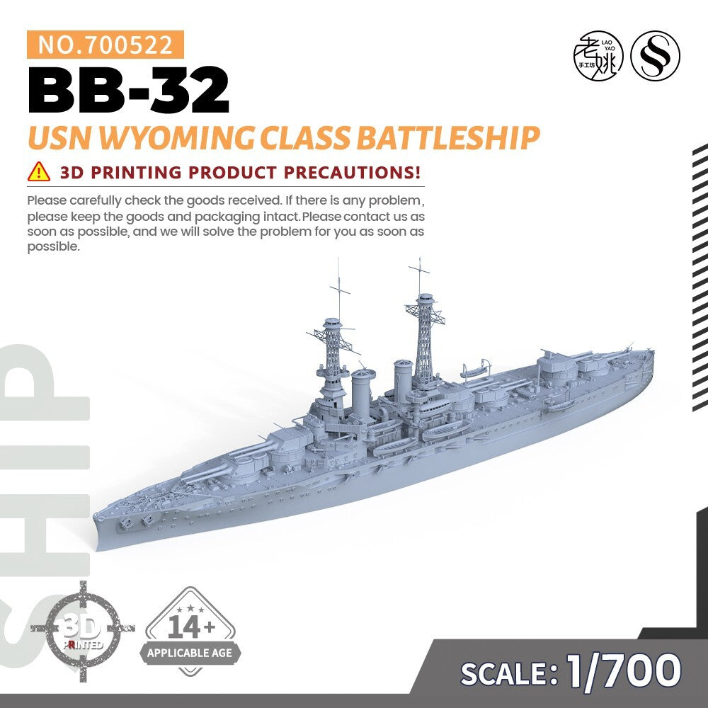 SSMODEL 700522 1/700 3D Printed Resin Model USN Wyoming class Battleship BB32