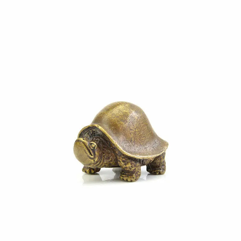 41mm Chinese Brass Longevity Tortoise Statue Ornament Hand-carved Tea Pet