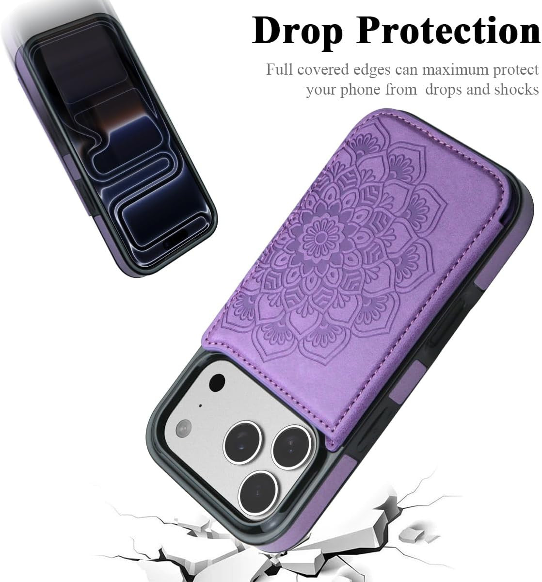 for Iphone 17 Pro Case with Card Holder,Flower Magnetic Buttons Protective Walle