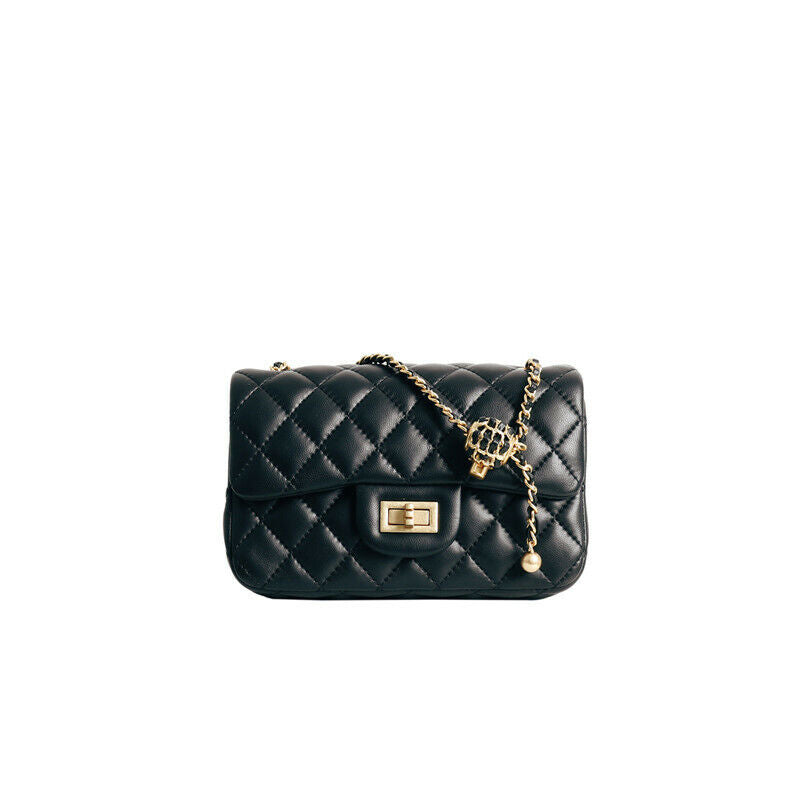 Quilted Lambskin Leather Small Flap Purse Chain Clutch Shoulder bag Crossbody