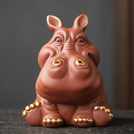 Chinese Yixing Zisha Pottery Fengshui hippo Animal Wealth Lucky tea pet Statue