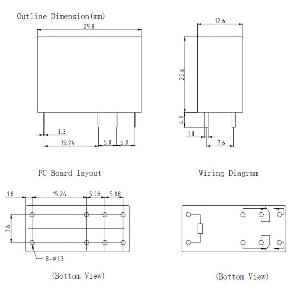 12V 5A Single Contact Relay DIP, 270Ω Coil Resistance, Clear, HLS-14F3L-DC12V-C