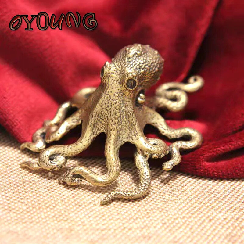 Small Octopus Statue Metal Brass Decoration Accessories Tea Set Craft Decoration