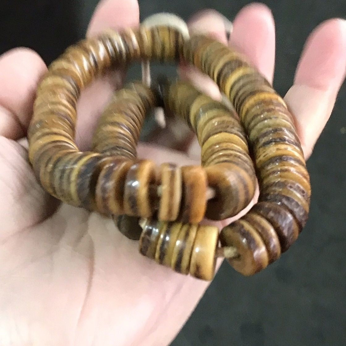Genuine Tibetan Bone Prayer Beads - 12mm Old Antique Buddhist Mala Bracelet