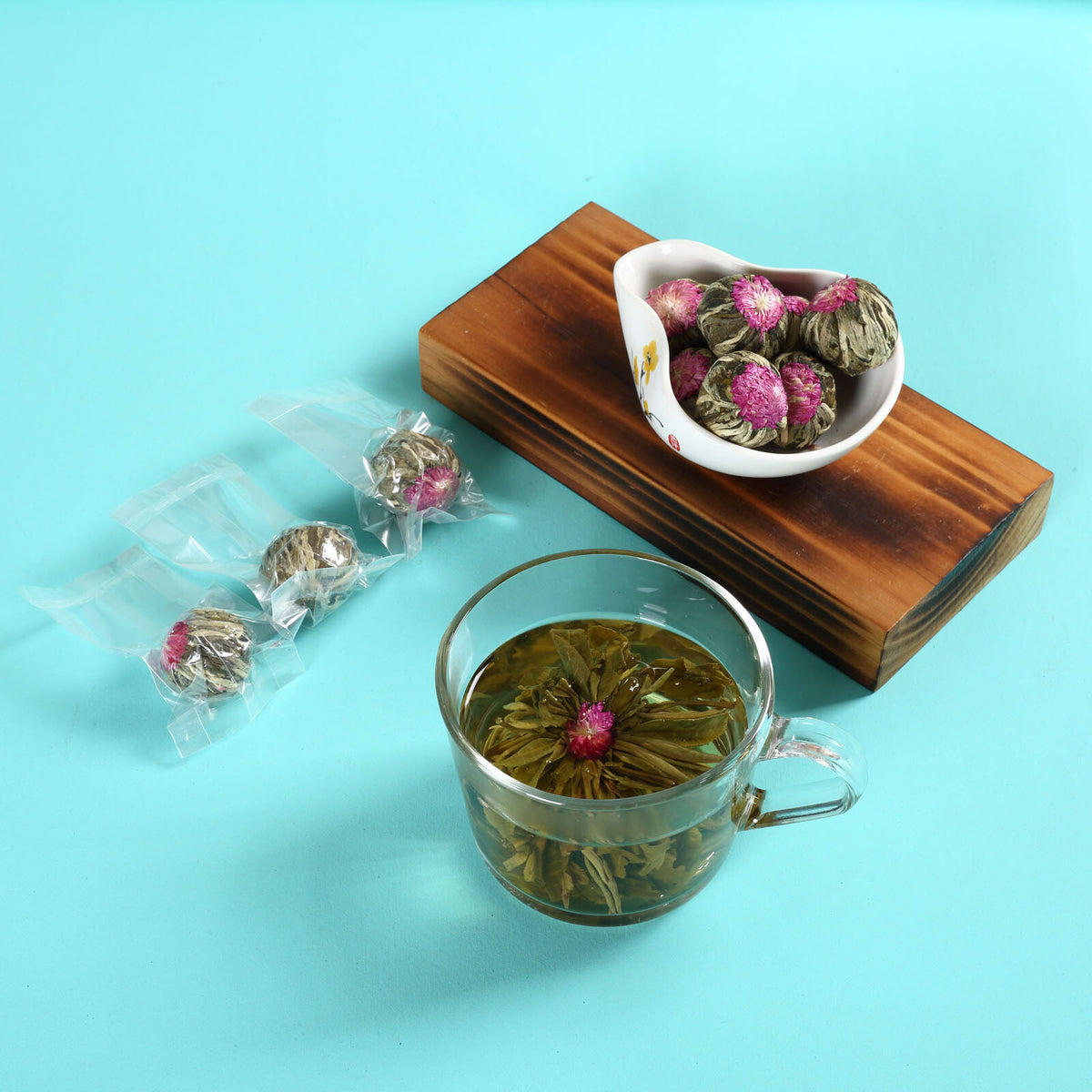 GOARTEA 96PC Blooming Flower Floral Tea Handmade Natural Artistic Green Tea Ball-