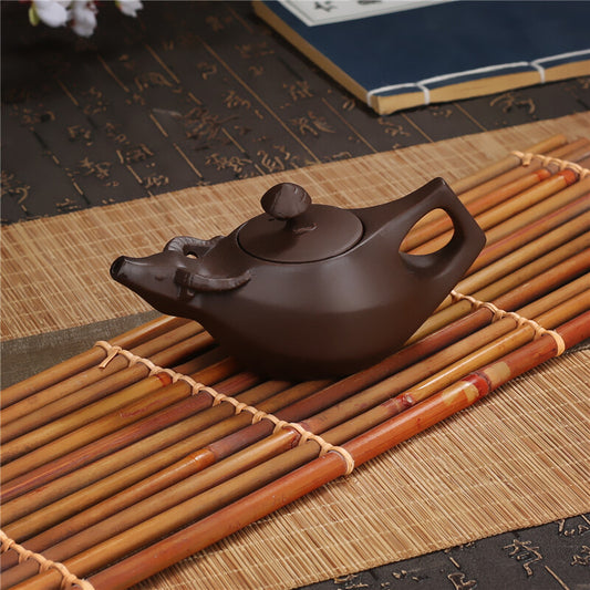 130ml Chinese Yixing Ox Design Purple Clay Pot Zisha Clay Pottery Teapot Tea Set