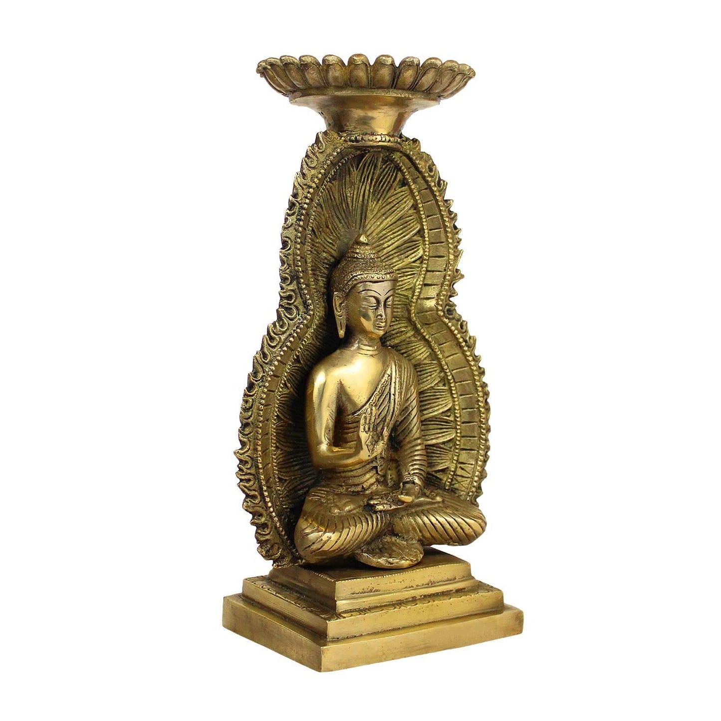 Brass Buddha Meditation Under Cave Showpiece Tea Light Candle Holder Figurines