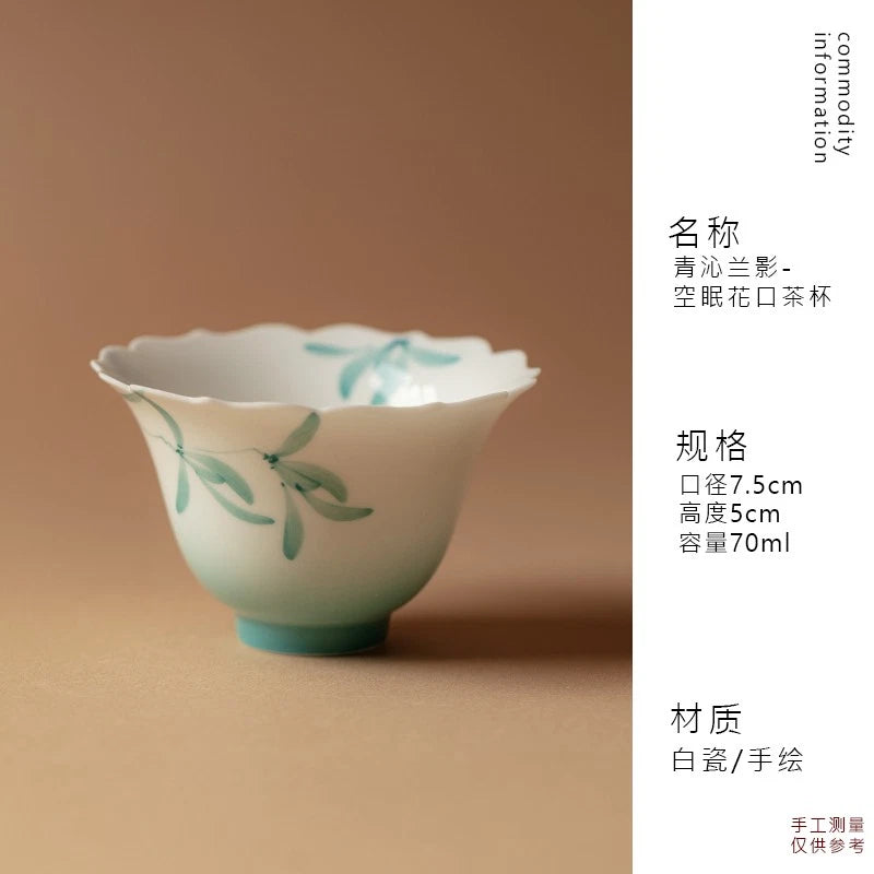 1Pc Ceramic Hand-painted Orchid High Footed Master Cup Tea Cup Tea Tasting Cup