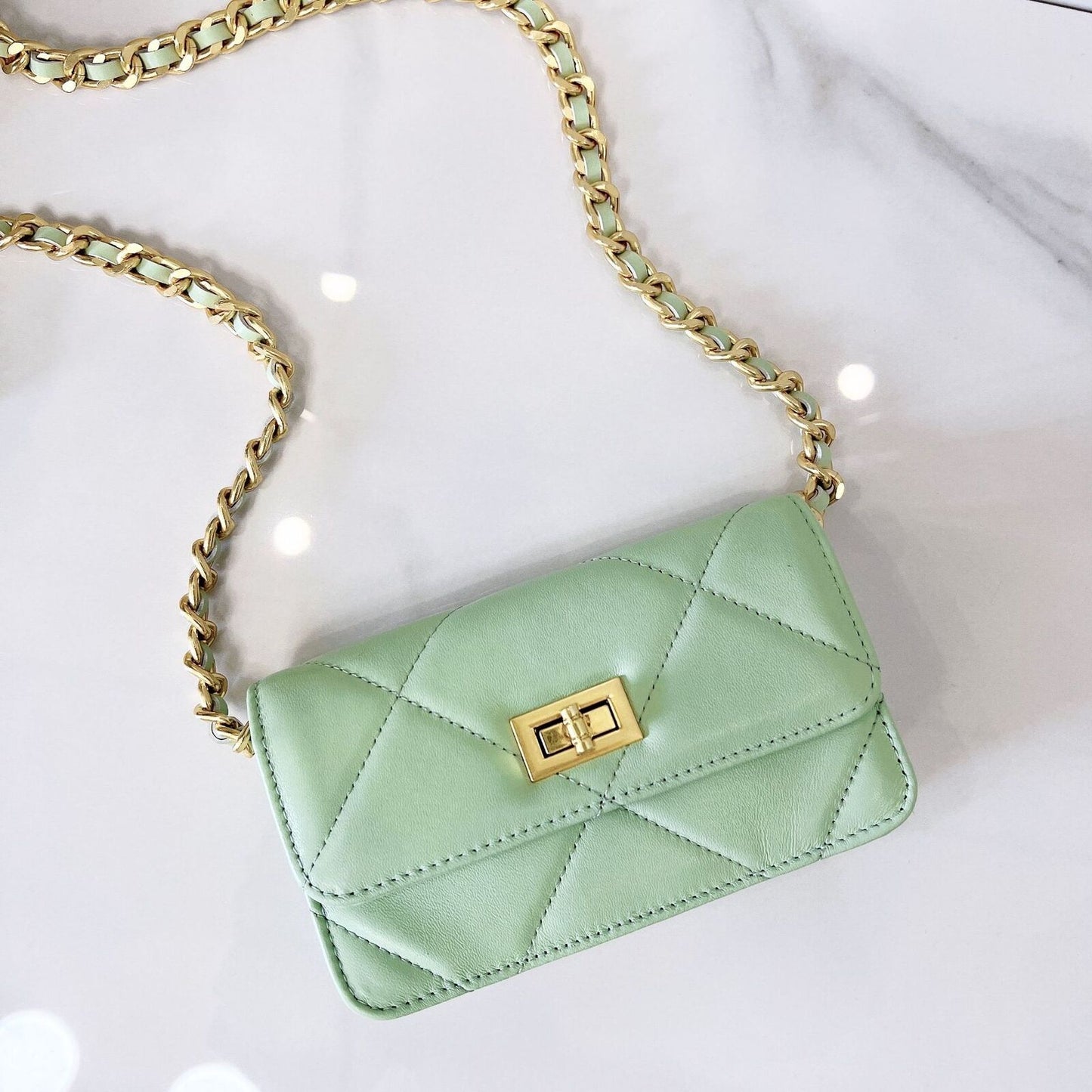 Quilted Lambskin Leather Flap Phone Wallet on Chain Purse Crossbody Shoulder Bag
