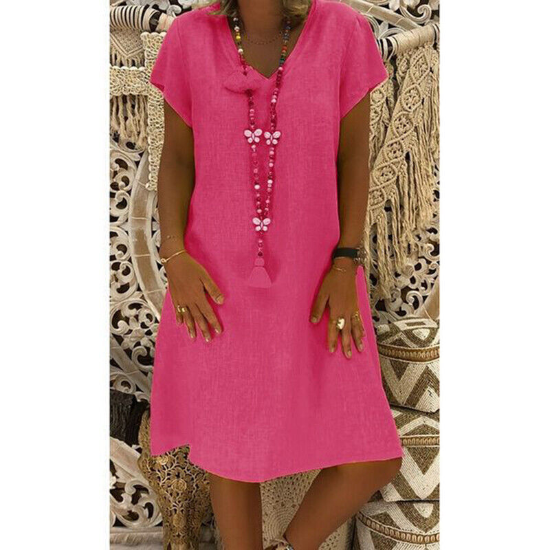 Womens T-Shirt Baggy Plus Size V-neck Ladies Short Sleeve Tops Dress Summer New
