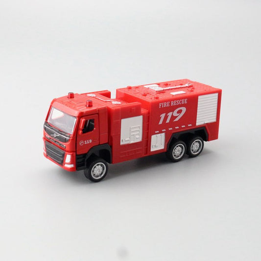 1:72 Diecast Volvo Fire Truck Metal Car Model Toy Pull Back Door Open Gift