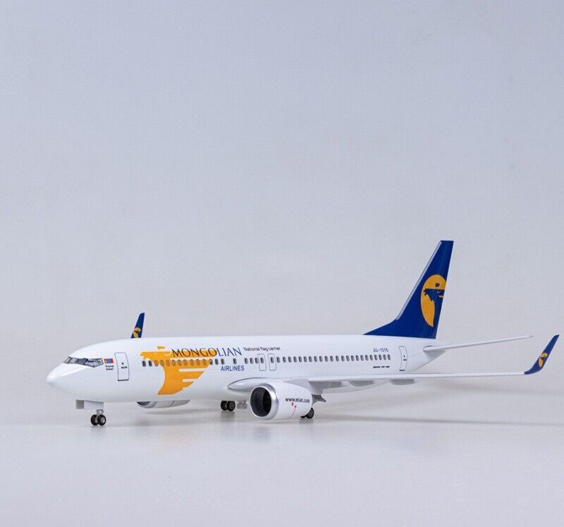 47CM MONGOLIAN AIRLINES BOEING 737 Plane Led Sound-controlled Light Resin Model