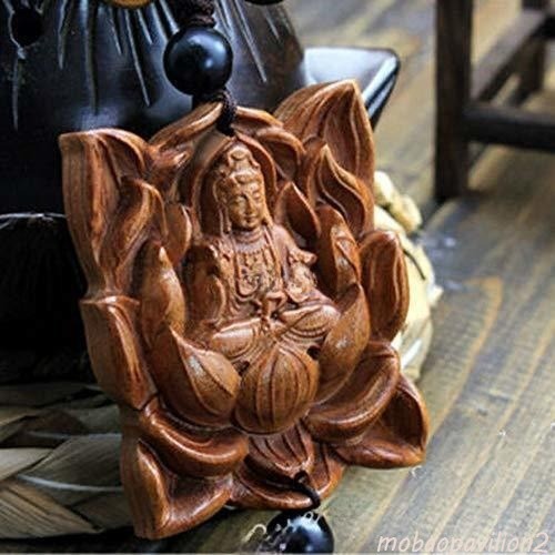 New Wood Carving Lotus Guan Kwan Yin Buddha Statue Car Pendant Ornament