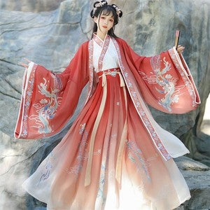 中国汉服加大码女式古代传统印花汉服仙女角色扮演-