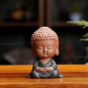 Small Buddha Statue House Warming Gift Handmade Craft Zisha Tea Pet Purple Clay