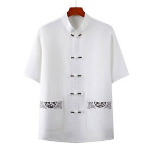 Chinese Traditional Summer Shirt Cotton Linen Shirts Men's Short Sleeve Tops