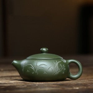 Flat Xishi Pot Marked Real Yixing Zisha Green Clay Tea Pot Chinese Kungfu Teapot