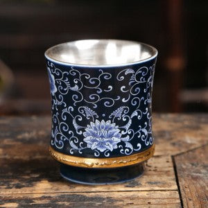 Pure Silver Tea Cup 100ml Master Cup Handpainted Blue-and-white Porcelain Teacup