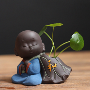 Chinese Family Yixing Purple Clay Monk Tea Pet Vase House Decor Kung Fu Tea Set