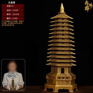 Brass Wenchang Tower Thirteen Layer Ornament Home Study Office Decoration