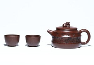 Handmade Carved Real Yixing Zisha Purple Clay Tea Pot Marked Certificate Paper