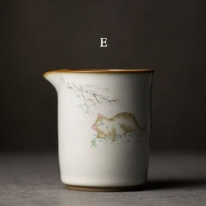 300Ml Chinese Ceramic Fair Cup Chahai Cat Pattern Kung Fu Tea Set Accessories