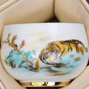 Fat Mutton Jade Porcelain Tea Cup Mascot Tiger Print Under Glaze Master Cup New