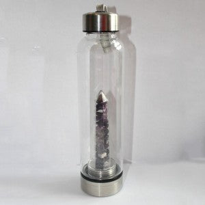 Natural Quartz Crystal Gravel Gemstone Healing Glass Energy Elixir Water Bottle