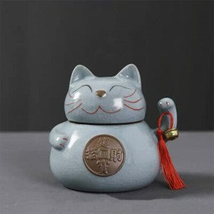 Ceramic Lucky Cat Tea Caddy Sealed Cans Food Container Candy Snacks Storage Tank
