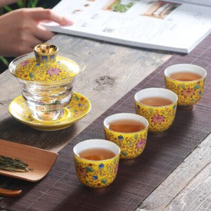 Gaiwan China Glass Bowl Gold Plating Decoration Blue-and-white Porcelain Tureen