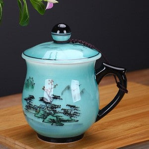 porcelain office cup 400ml handpainted craft lognquan celadon teacup with handle