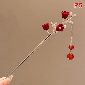 Retro Rose Hairpin For Women Chinese Style Tassel Hair Stick Pins Hair Clips