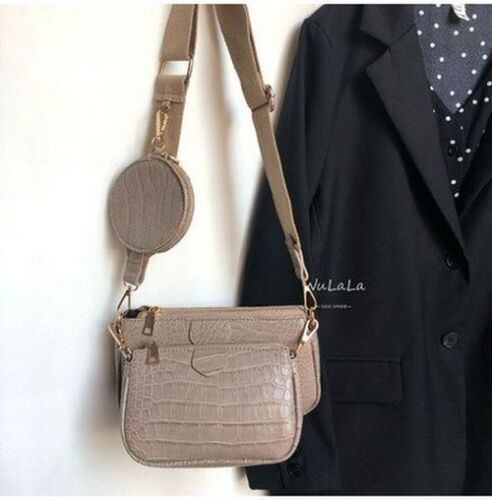 Vintage Shoulder Bag Wide Strap Crocodile Print Crossbody Bag 120CMChain Leather