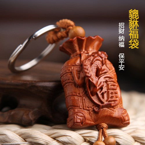 Peach Wood Carving Safe Money Bag Lucky Bag Keychain Wood Carving Car Pendant