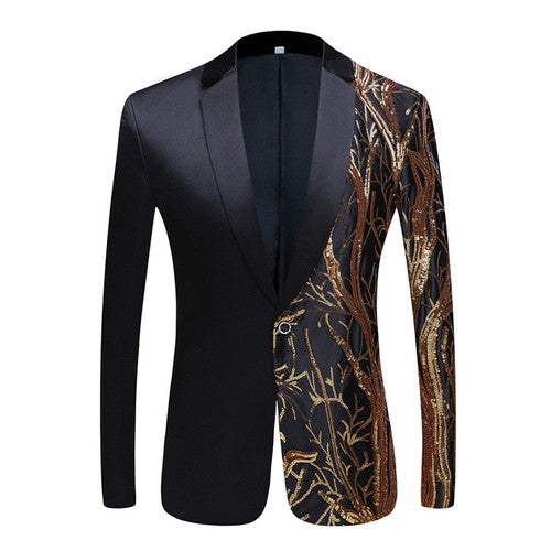 Men Shiny Sequin Tree Branch Dress Jacket Blazer Suit Top Stage Wedding Party