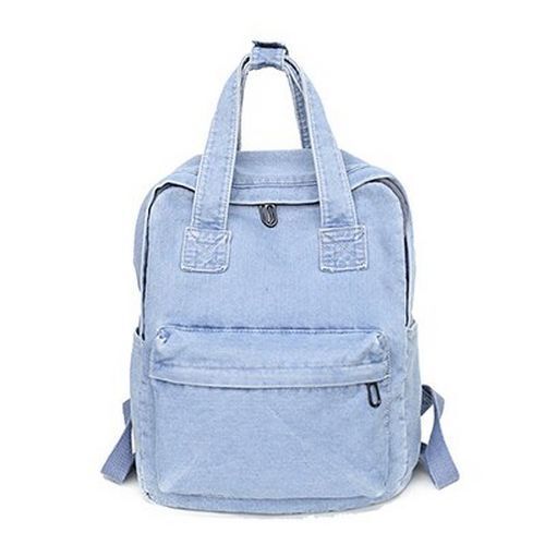 Denim School Bag Backpack High Capacity Traveling Bag 27*35*12 CM Blue Purse 1PC