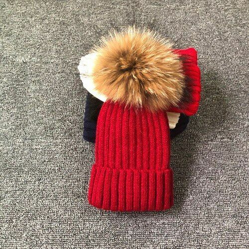 Hat Winter Fur Poms Women Knitted Beanies Cap Thick Skullies Solid Unisex Casual