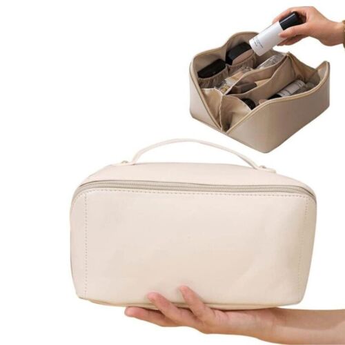 Large Capacity Travel Cosmetic Bag Organizer Makeup with Brushes Slots Dividers