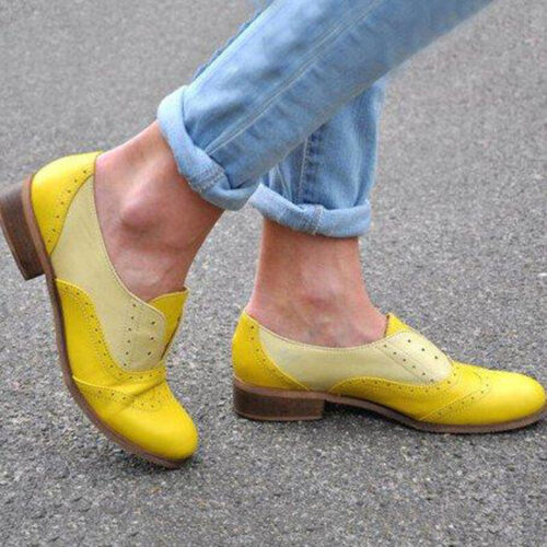 Womens Brogues Wingtip Round Toe Slip On Low Heel Dress Retro Oxfords Shoes