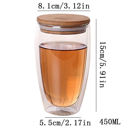 Double Glass Cup Coffee Mugs Tea Cup Tea Set Transparent Heat-resistant Wood Lid