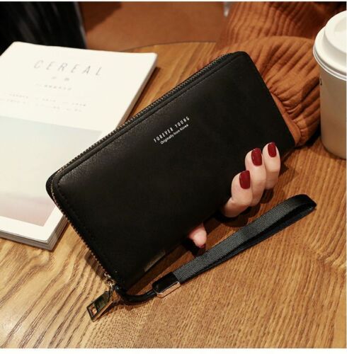 Synthetic Leather Long Purse Black/pink/blue/green/gray Wallet Purse 2.5*19.5 CM
